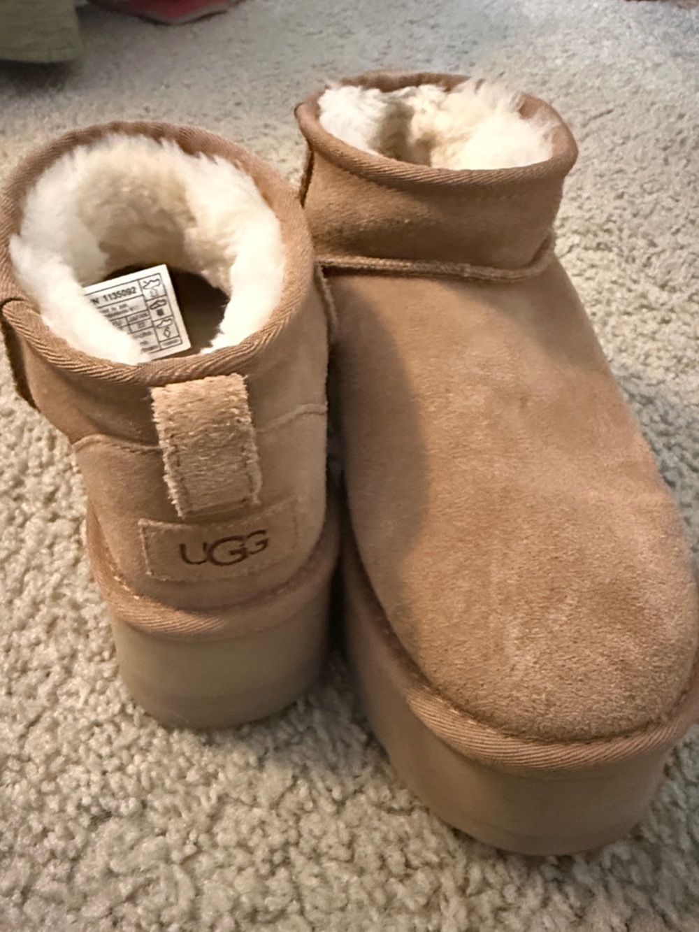 UGG platform Chestnut Suede Sheepskin Cuff Slip-Ons